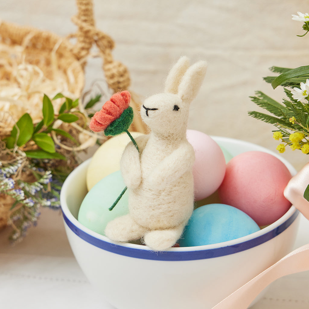 White Bunny Flower Ornament