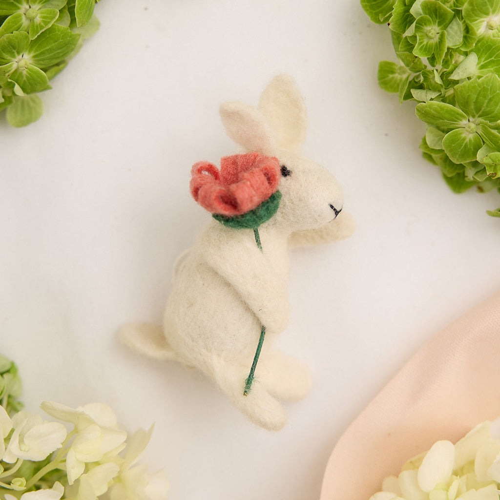 White Bunny Flower Ornament