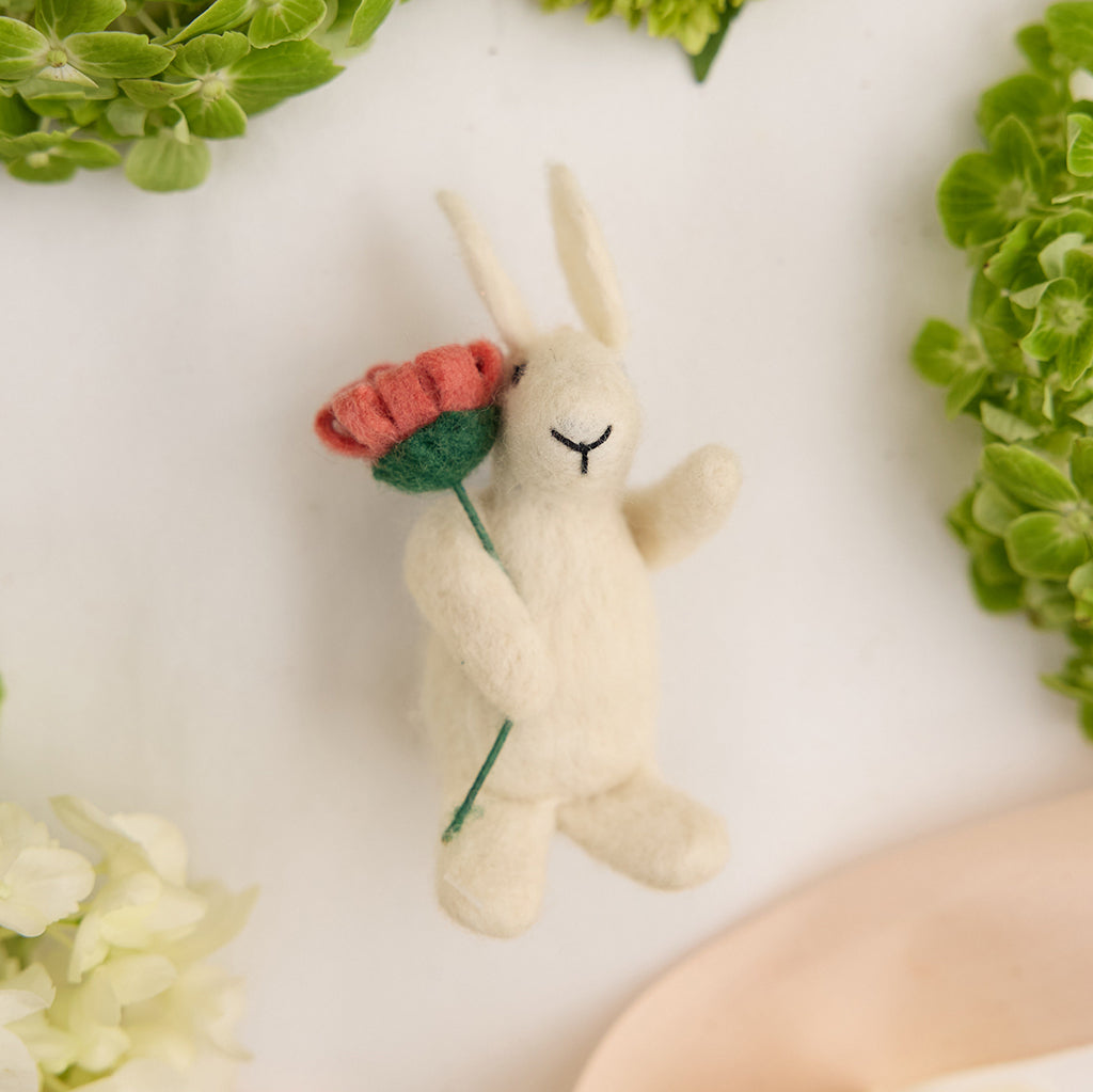 White Bunny Flower Ornament
