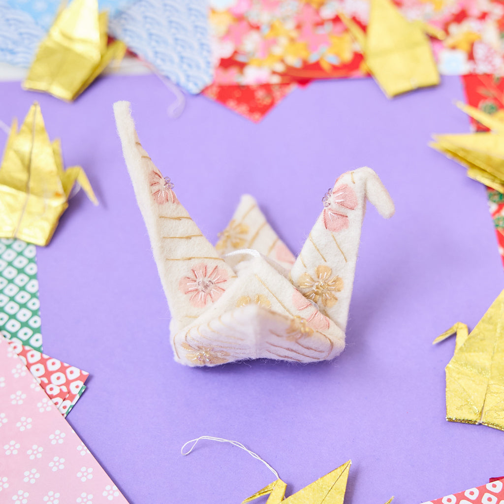 Floral Origami Crane Ornament