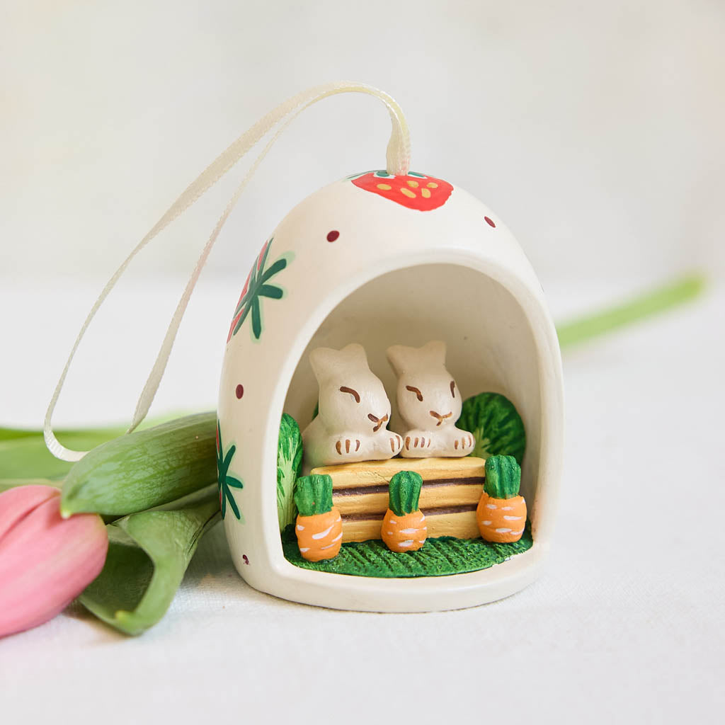 Bunnies Egg Ceramic Ornament