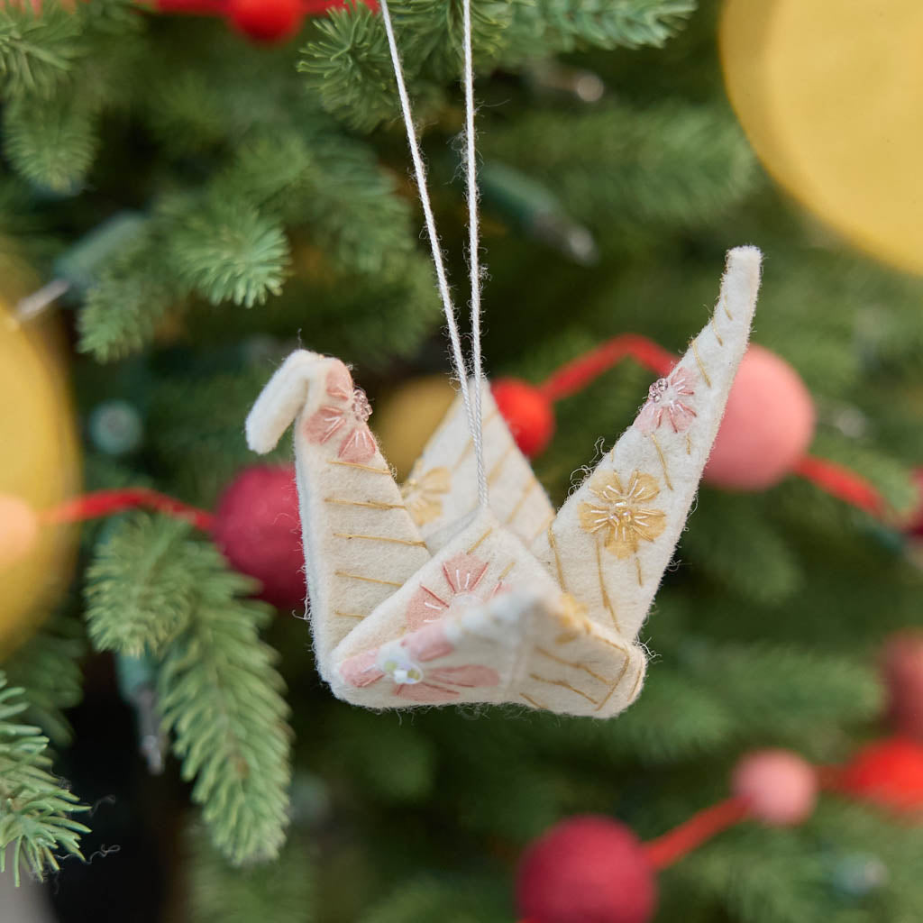 Floral Origami Crane Ornament