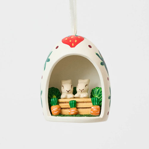Bunnies Egg Ceramic Ornament