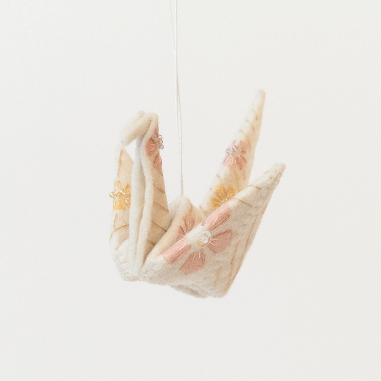Floral Origami Crane Ornament
