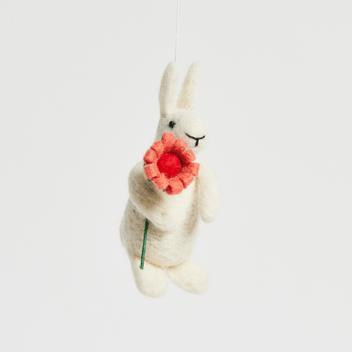 White Bunny Flower Ornament