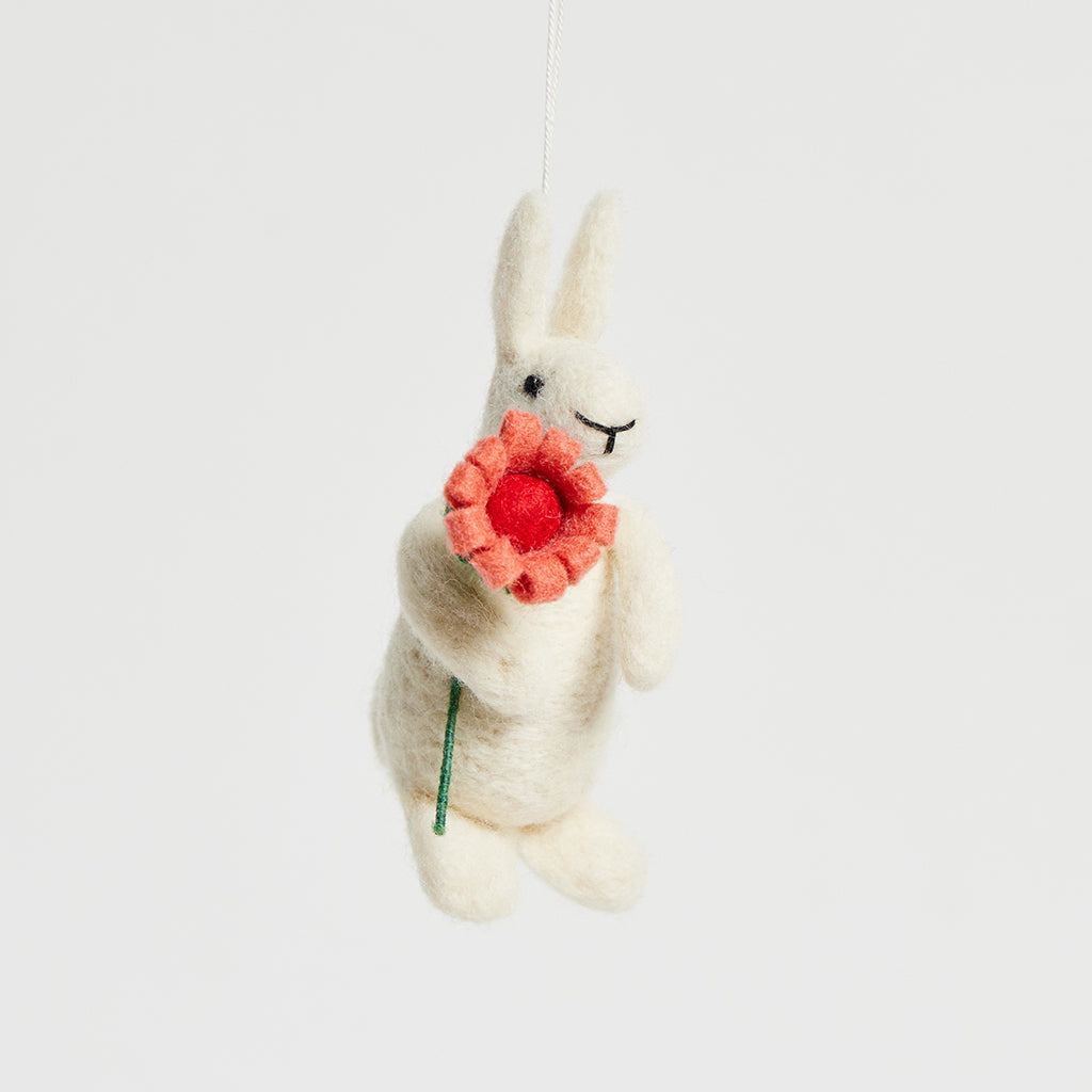White Bunny Flower Ornament