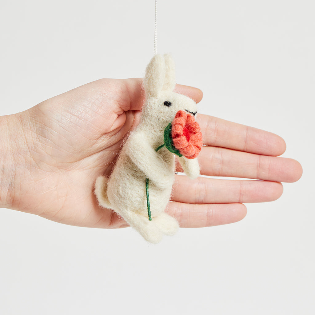 White Bunny Flower Ornament
